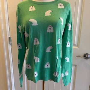 Talbots Green Sweater with Polar Bear Design